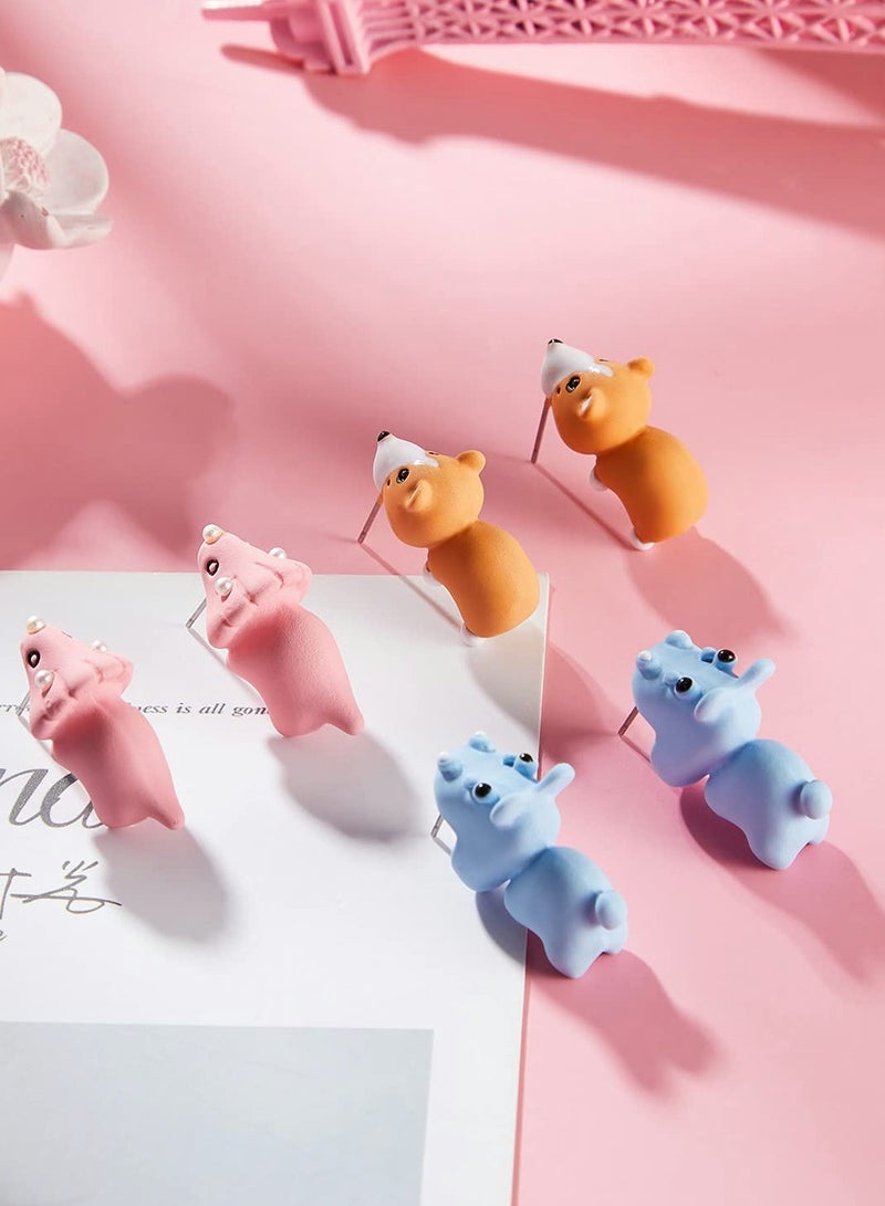 Adorable Animal Stud Earrings Set, 6 Pairs of 3D Cartoon Dinosaur and Shark Designs - Image 4