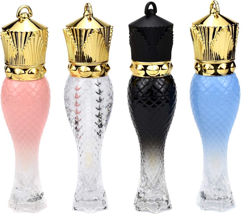 10 Pcs 5ml Mermaid Plastic Lip Gloss Tubes Vials Empty Refillable Lip Glaze Tubes with Crown Wand DIY Lipstick Tube Travel Lipgloss Bottle Cosmetic Container for Woman Girl MakeupMixColor