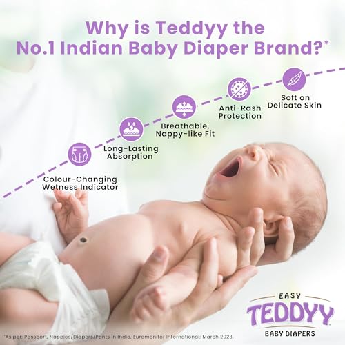 TEDDYY Baby Diapers Easy New Born 42 Count, 2-5 kgs, Long Lasting Absorption, Anti - Rash (21 count, Pack of 2) - Image 2