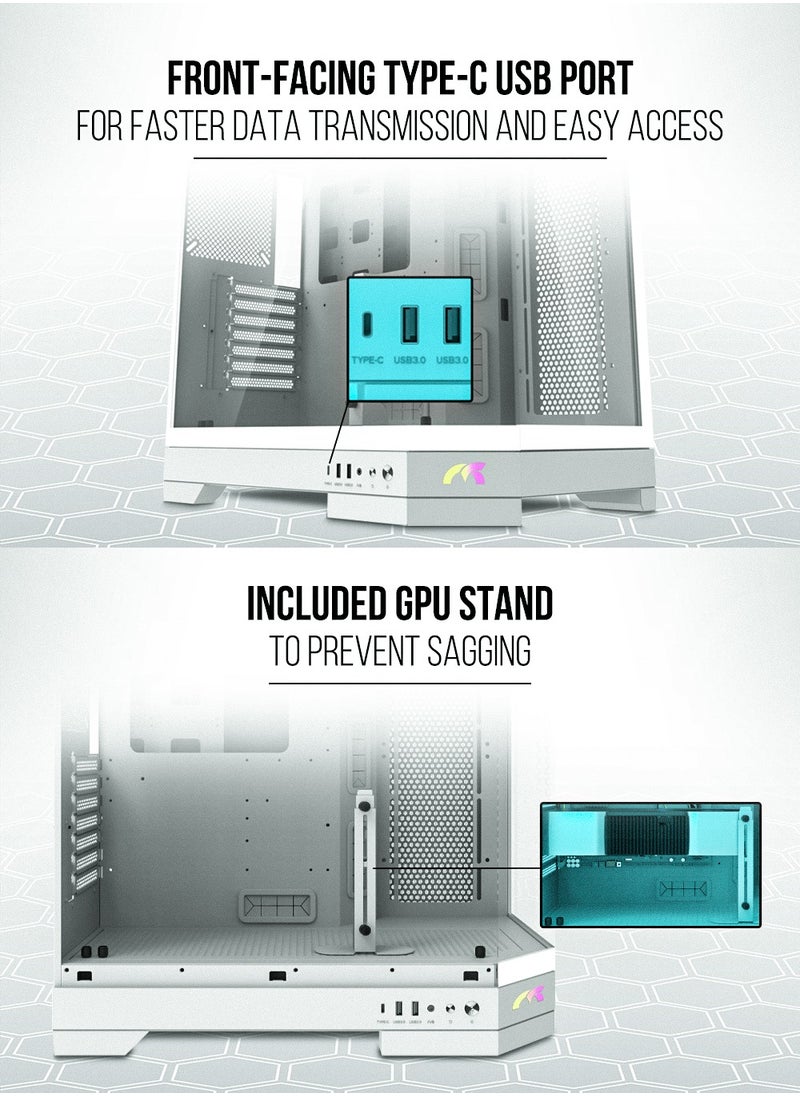 Tortox - Tortox Prism Triple Glass Panel ATX/M-ATX Gaming PC Case with 7*ARGB PWM Fans, Type-C USB Port, Supports 360MM Radiator, 7 Expansion Slot, Included GPU stand- Gaming Case - Image 1