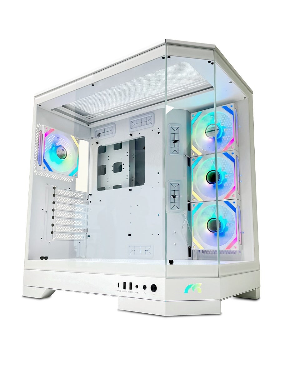 Tortox Prism Triple Glass Panel ATX/M-ATX Gaming PC Case with 7*ARGB PWM Fans, Type-C USB Port, Supports 360MM Radiator, 7 Expansion Slot, Included GPU stand- Gaming Case 