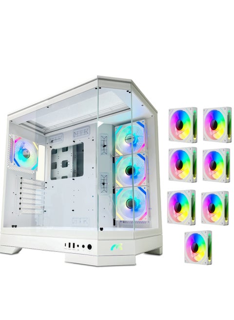 Tortox Prism Triple Glass Panel ATX/M-ATX Gaming PC Case with 7*ARGB PWM Fans, Type-C USB Port, Supports 360MM Radiator, 7 Expansion Slot, Included GPU stand- Gaming Case