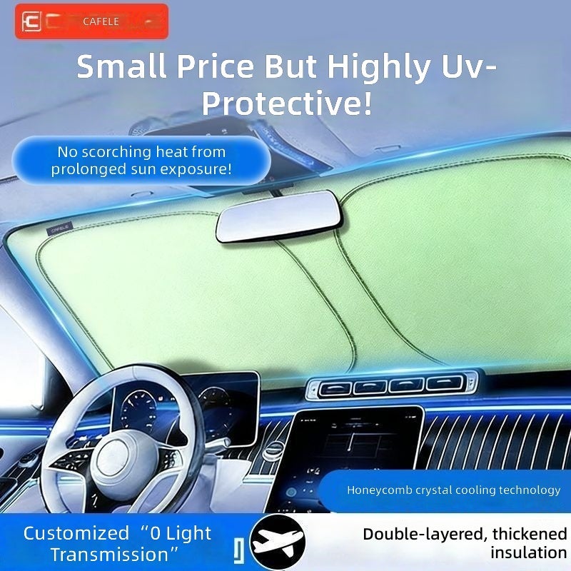 Cafele Car Front Windshield Sunshade - Titanium Silver Fabric Sun Protection & Heat Insulation Shield for Vehicles - Image 3