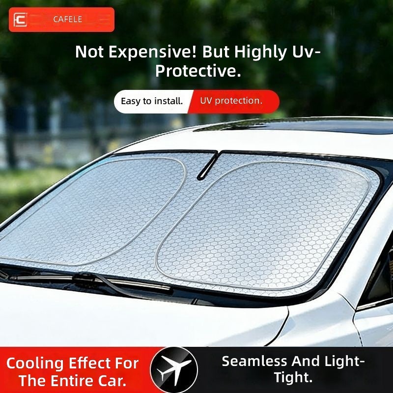 Cafele Car Front Windshield Sunshade - Titanium Silver Fabric Sun Protection & Heat Insulation Shield for Vehicles - Image 5