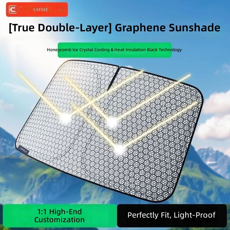 Cafele Car Front Windshield Sunshade - Titanium Silver Fabric Sun Protection & Heat Insulation Shield for Vehicles - Image 2