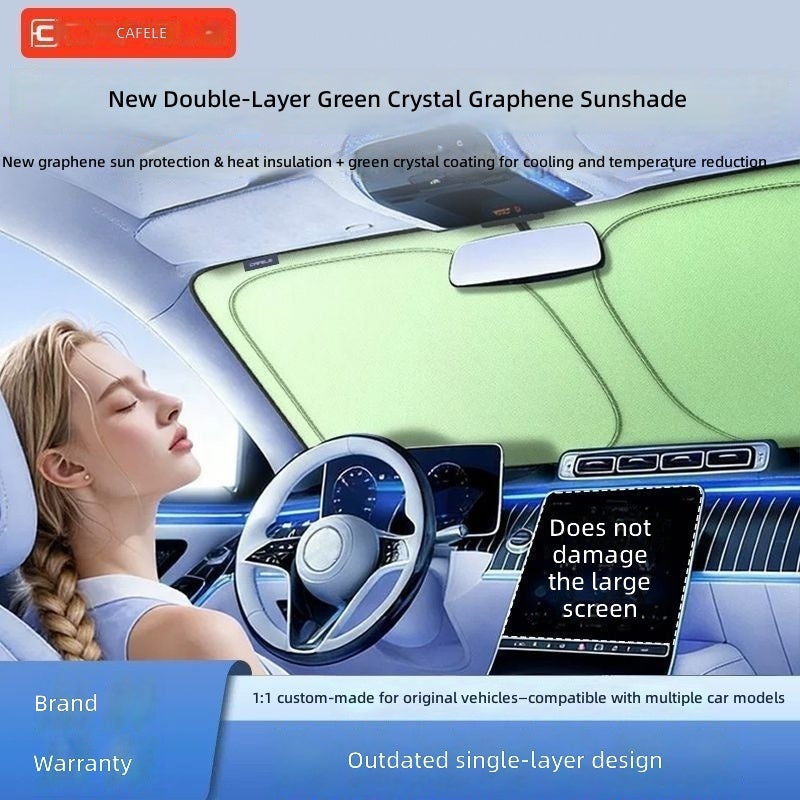 Cafele Car Front Windshield Sunshade - Titanium Silver Fabric Sun Protection & Heat Insulation Shield for Vehicles - Image 1