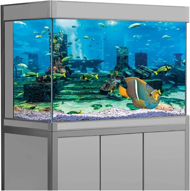 Fish Tank Background Fish Tank Background Sticker,Undersea Landscape Printing Wallpaper Aquarium Backdrop Decorations(Color-01,50x80cm) - Image 3
