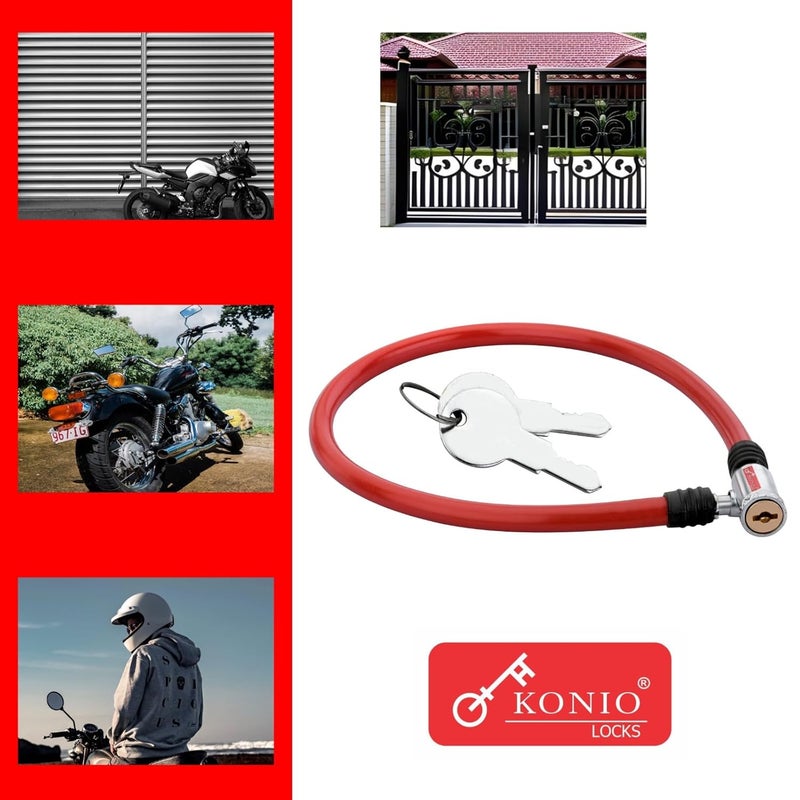 Konio Heavy Duty Steel Cable Lock Anti-Theft with 2 Keys for Helmet, Cycle, Luggage & Bicycle (Pack-2, Red). - Image 3