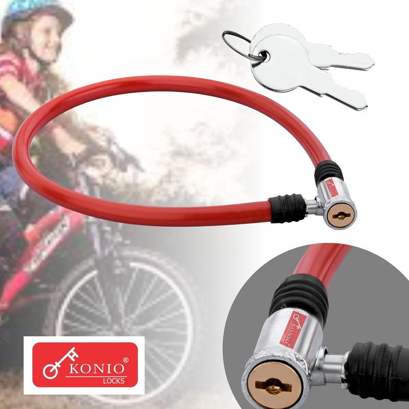 Konio Heavy Duty Steel Cable Lock Anti-Theft with 2 Keys for Helmet, Cycle, Luggage & Bicycle (Pack-2, Red). - Image 1