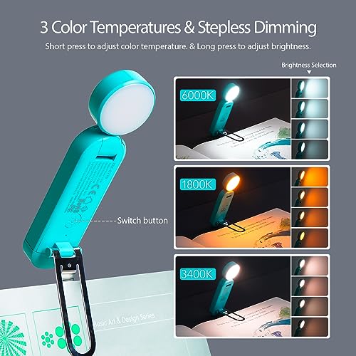 VAVOFO USB Rechargeable Book Light, Blue Light Blocking, Amber Light Clip On Bookmark Shaped Reading Light, Eye Care 6 LEDs Book Light for Bookworms Reading in Bed with 9 Lighting Modes (Blue) - Image 3