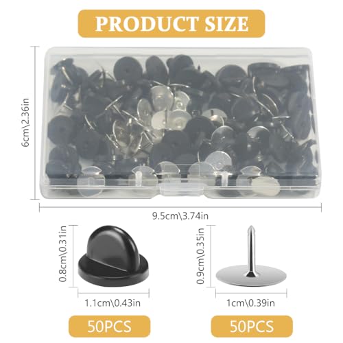PALAY® 50 Pairs Rubber Blank Pin Backs Butterfly Clutch Backings Holder Tie Tacks, Replacement Lapel Enamel Pins Backings Clasps for Badge DIY Crafts Making (10mmx9mm) - Image 2