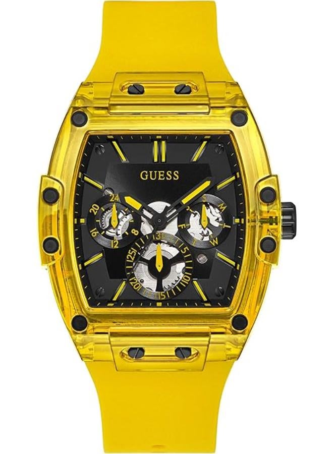 Guess Phoenix Multi Function Black Dial Yellow Rubber Strap Watch for Men - GW0203G6 - Image 1
