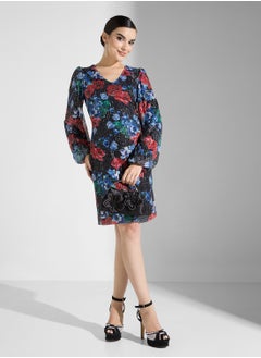 YAS Yaspoera Printed  V-Neck Sequin Dress  - Image 4