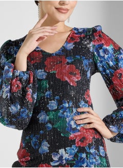 YAS Yaspoera Printed  V-Neck Sequin Dress  - Image 3