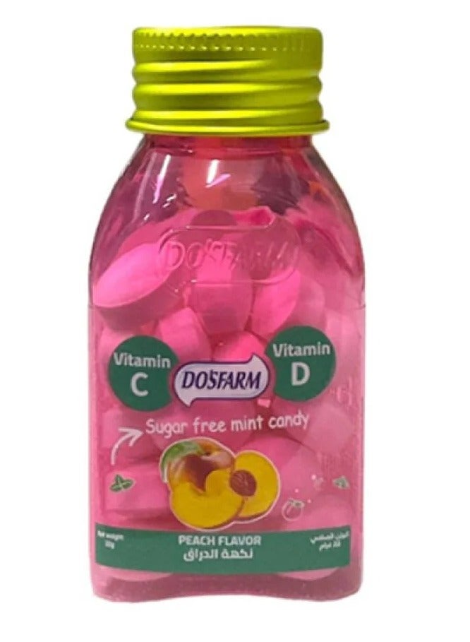 Dosfarm Mint candy flavored with peach. Sugar-free with vitamins C and D. 
