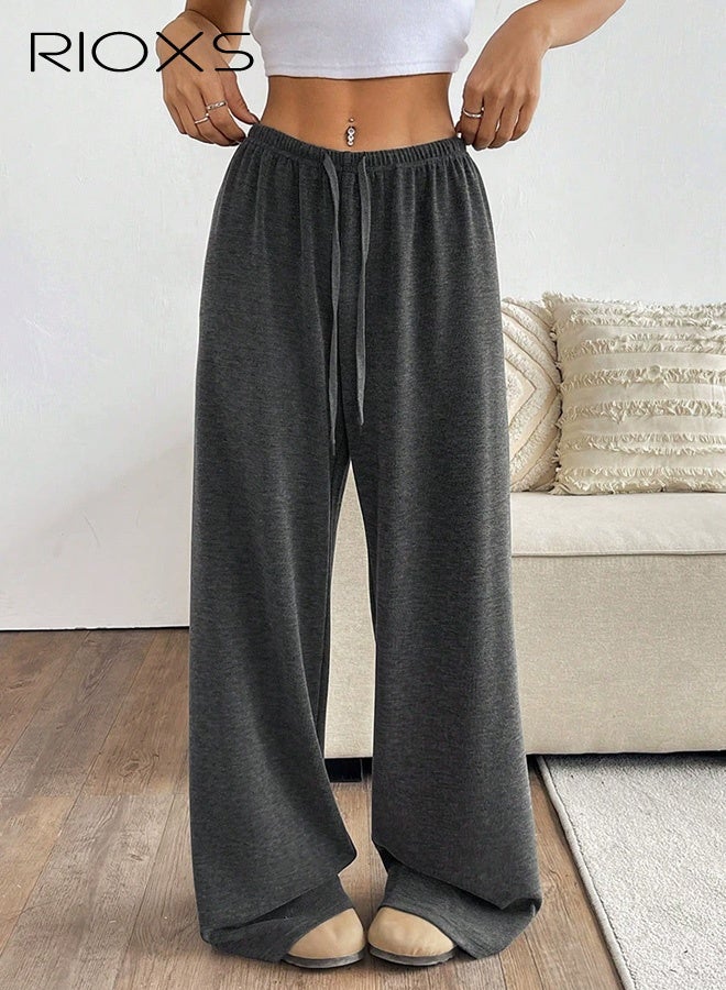 RIOXS 2 Pcs Men's Baggy Sweatpants, Straight Wide Leg Elastic Drawstring Waist Athletic Sweatpants with Pockets, Loose Fit Lounge Track Pants, Spring Fall Soft Breathable Sports Pants Workout Open Bottom Trousers, for Hiking, Runnig, Yoga, Biking, Daily Wear, Dark Grey + Light Grey - Image 2