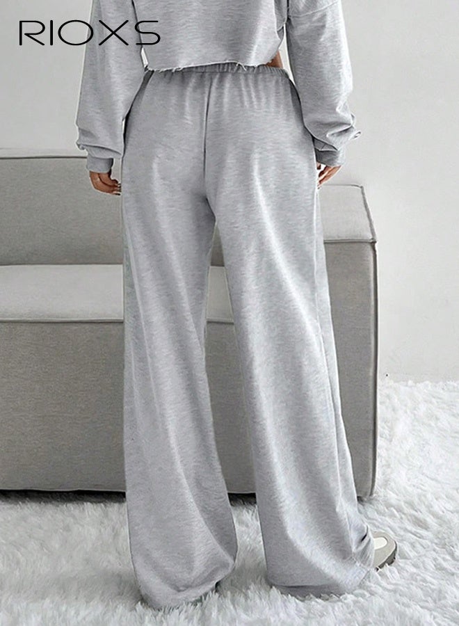 RIOXS 2 Pcs Men's Baggy Sweatpants, Straight Wide Leg Elastic Drawstring Waist Athletic Sweatpants with Pockets, Loose Fit Lounge Track Pants, Spring Fall Soft Breathable Sports Pants Workout Open Bottom Trousers, for Hiking, Runnig, Yoga, Biking, Daily Wear, Dark Grey + Light Grey - Image 4
