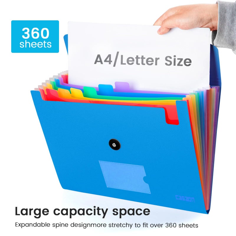CASAON 13 Pocket Expanding File Folder Accordian File Organizer, A4 Letter Size Paper Document Receipt Holder for School Office Supplies, Blue - Image 5