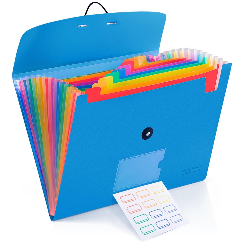CASAON 13 Pocket Expanding File Folder Accordian File Organizer, A4 Letter Size Paper Document Receipt Holder for School Office Supplies, Blue - Image 1