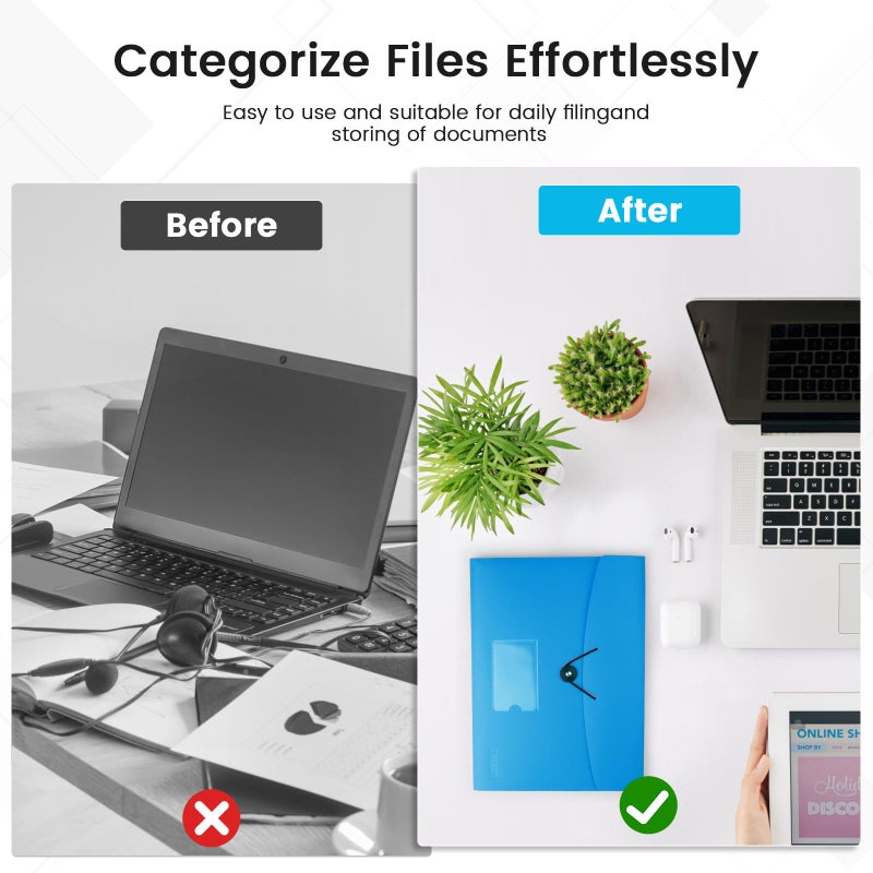 CASAON 13 Pocket Expanding File Folder Accordian File Organizer, A4 Letter Size Paper Document Receipt Holder for School Office Supplies, Blue - Image 4