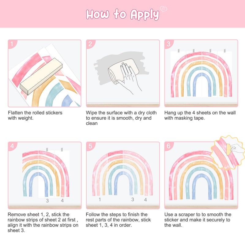 Supzone 56"x43" Large Rainbow Wall Decals Mural for Girls Nursery Peel and Stick Rainbow Vinyl Wall Art Stickers for Kids Toddlers Bedroom Playroom Classroom - Image 5