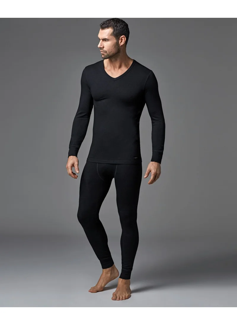 dagi Black V-Neck Long Sleeve Men's Thermal Underwear Single Top