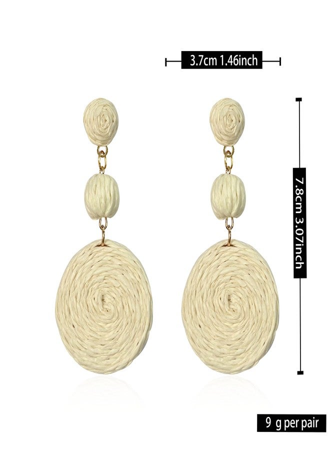 GBAHFY Raffia Round Earrings for Women Geometric Statement Boho Straw Raffia Ball Drop Earrings (White) - Image 5