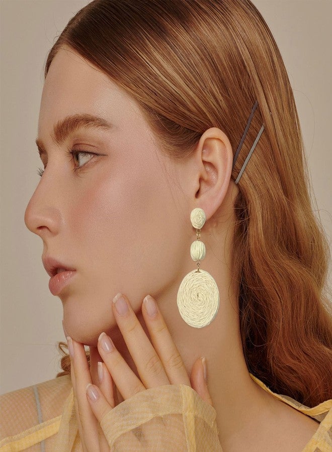 GBAHFY Raffia Round Earrings for Women Geometric Statement Boho Straw Raffia Ball Drop Earrings (White) - Image 4
