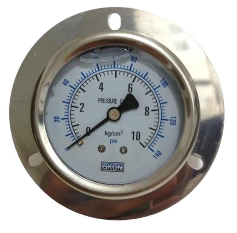 مقياس ضغط نحاسي 60 مم 2.5 بوصة مع شفة أمامية 10 كجم مقاوم للصدمات ومملوء بالزيت - Image 1