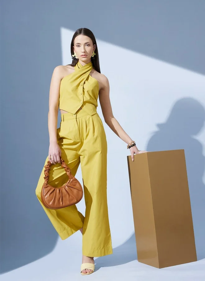 STREET 9 Yellow Halter Neck Crop Top for Women