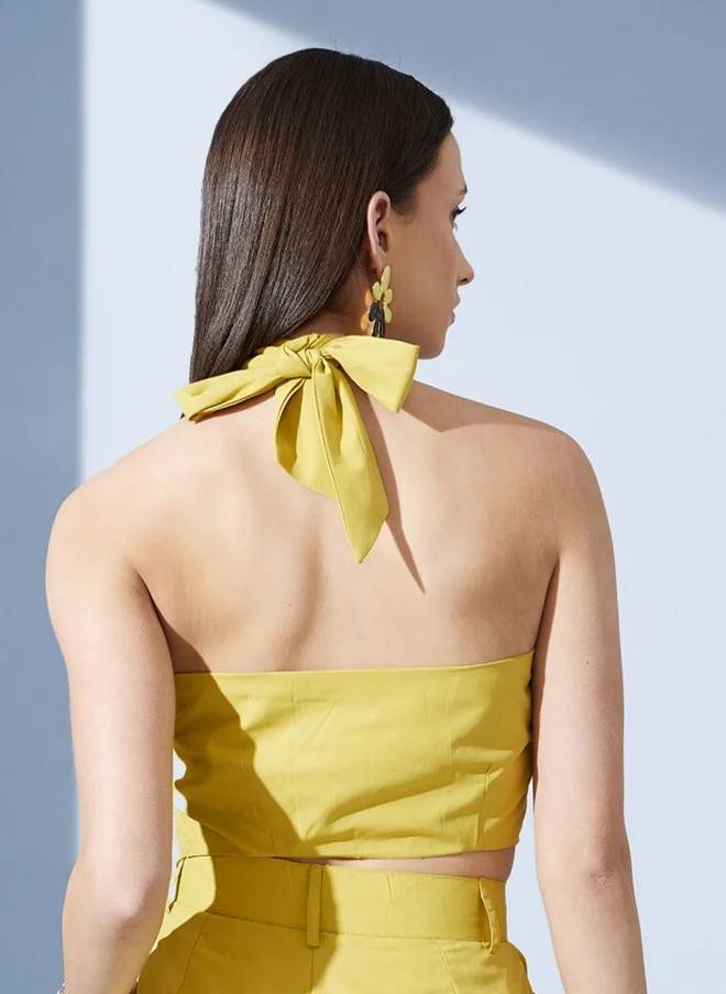 STREET 9 Yellow Halter Neck Crop Top for Women