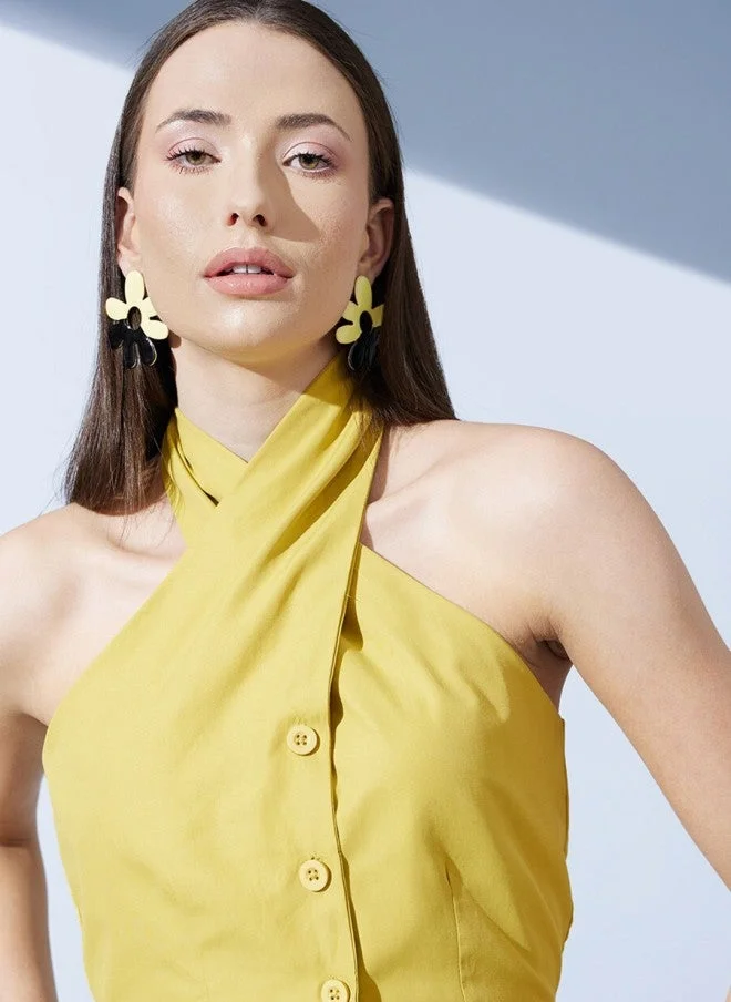 STREET 9  Yellow Halter Neck Crop Top for Women for Women | Best Price UAE