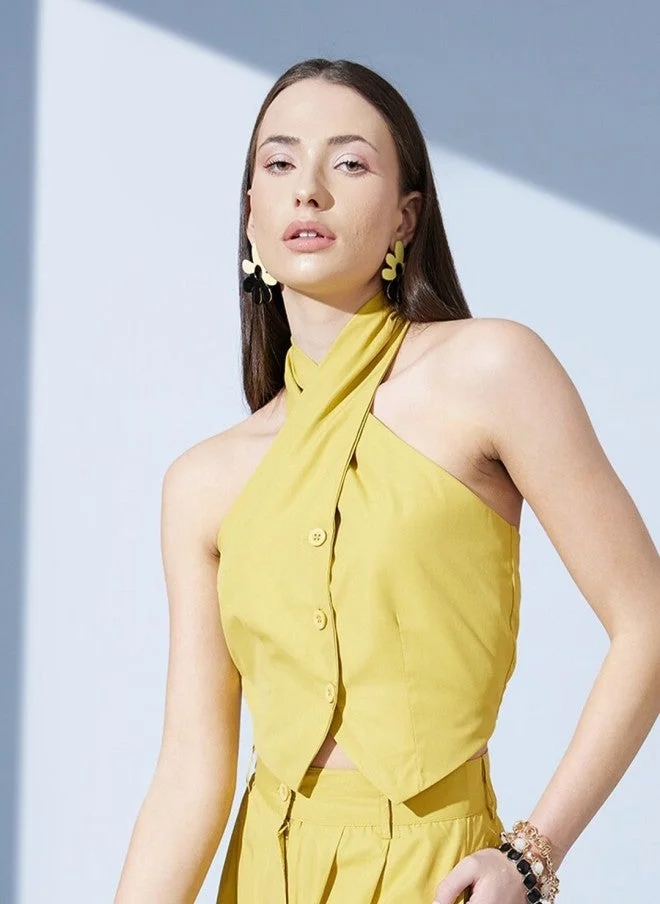 STREET 9  Yellow Halter Neck Crop Top for Women for Women | Best Price UAE