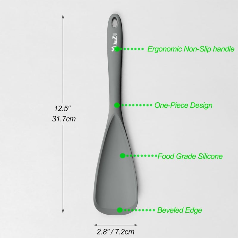 XiaoZu Silicone Spatula Spoon, Great for Both Cooking and Serving Durable BPA-Free Matte Black Silicone, Seamless Design, Safe for Nonstick Cooking Surfaces, 2-Pcs, Gray - Image 2