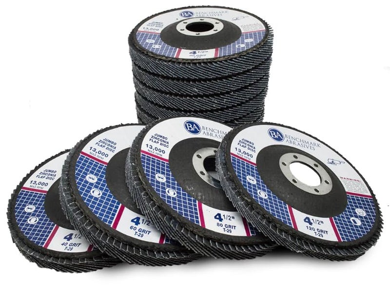 Benchmark Abrasives 4.5" x 7/8" Premium High Density Jumbo Zirconia Type 29 Flap Discs 4 1/2 for Angle Grinder, Sanding Discs, Finishing - Grinding Wheels 4 1/2 Inch - (10 Pack) Mixed Grit Pack - Image 1