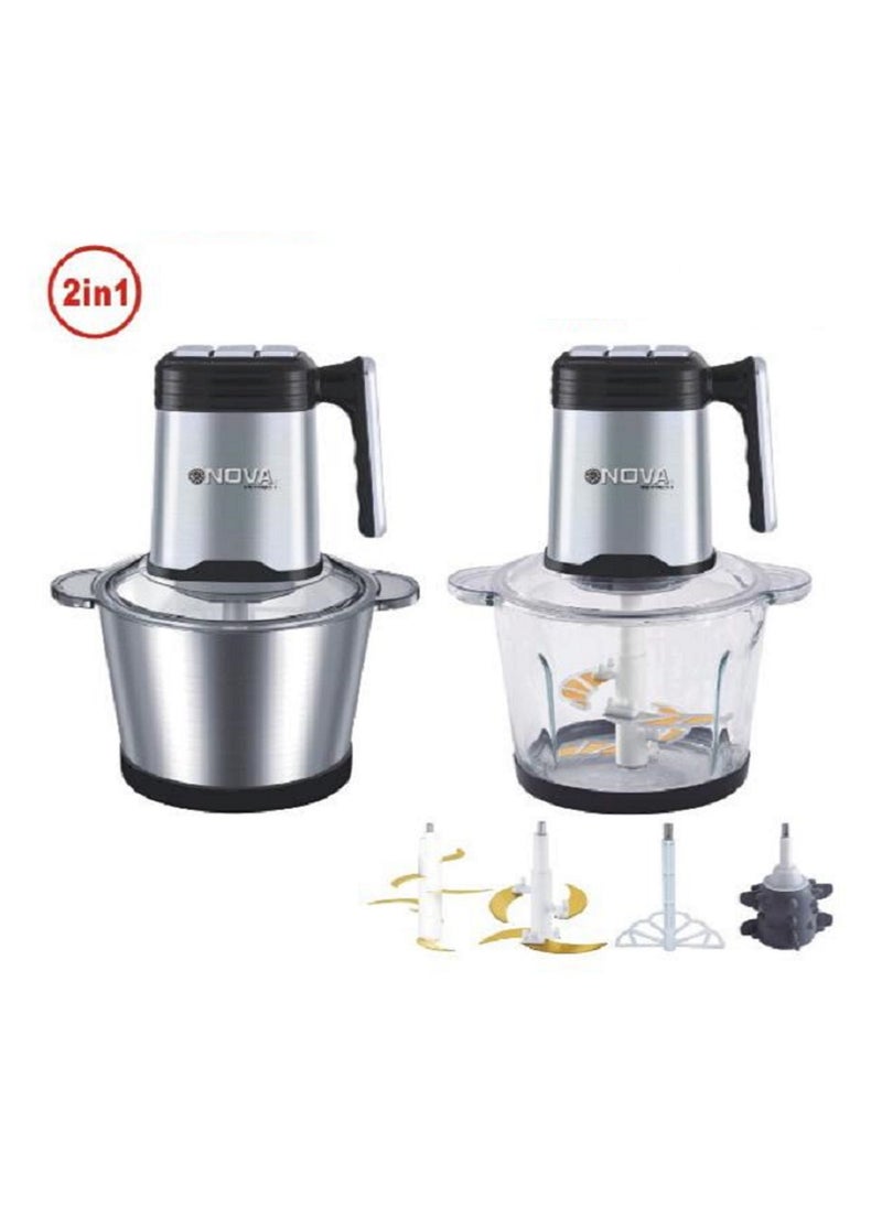 NOVA - 2 in 1 Electric Meat Grinder & Food Processor Chopper | 3L Stainless Steel & Glass Cup | 400W Kitchen Appliance for Efficient Cooking" - Image 1