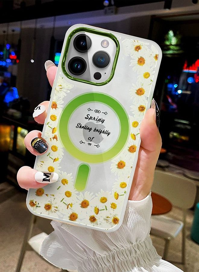 JOWAY Case for Apple iPhone 13 PRO MAX Romantique Floral Design Fashion Flower Compatible with MagSafe & Wireless Charging Cover GREEN - Image 5