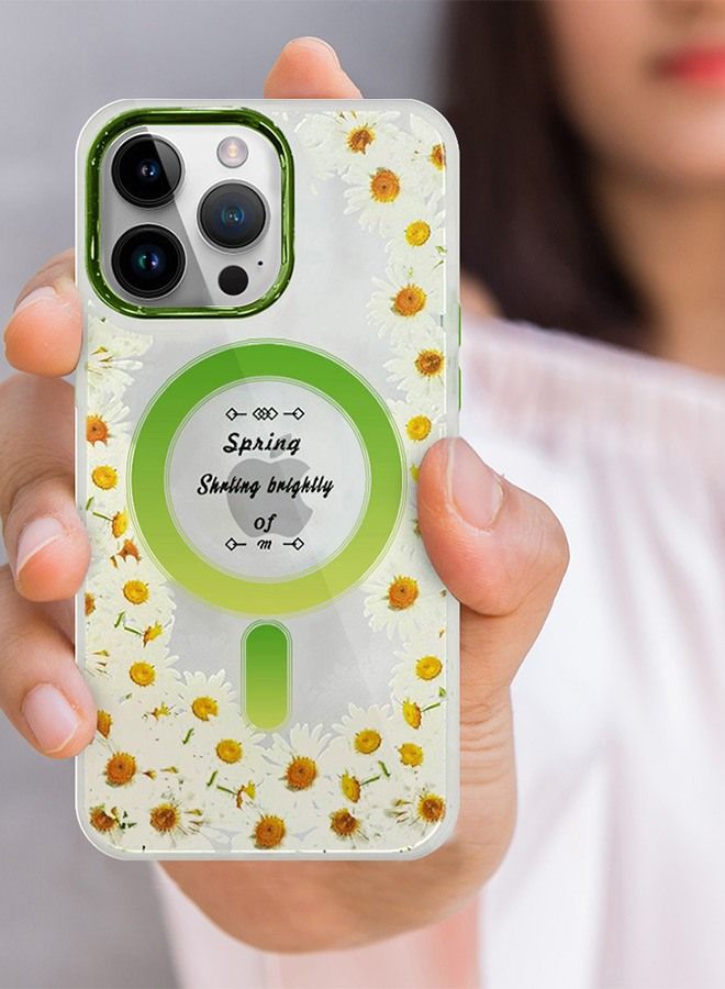 JOWAY Case for Apple iPhone 13 PRO MAX Romantique Floral Design Fashion Flower Compatible with MagSafe & Wireless Charging Cover GREEN - Image 3