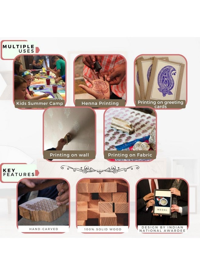 Hashcart Hashcart | Set of 5 | Wooden Handcarved Designer Blocks for Printing/Stamps for Mahndi/Saree Border/Scrapbooking/Fabric Textile Paper/Kids/Art Work  - Image 5