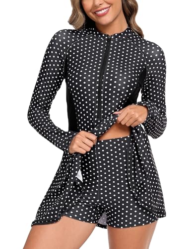 FAIRANCE Women Two Piece Rash Guard Sets UPF50+ Swim Dress with Shorts White Dot XL - Image 1