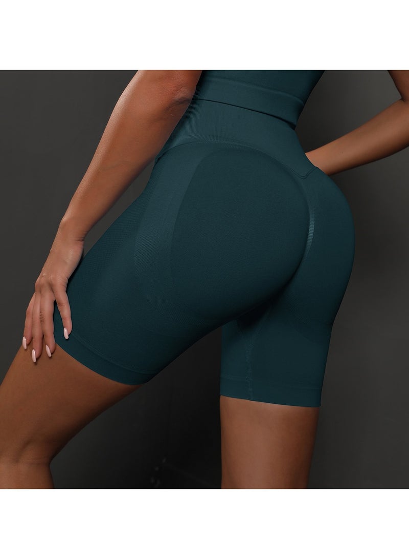 Loquat Squality Seamless Knitted High-Waisted Yoga Pants Sports Fitness Shorts  Ink Blue  - Image 1