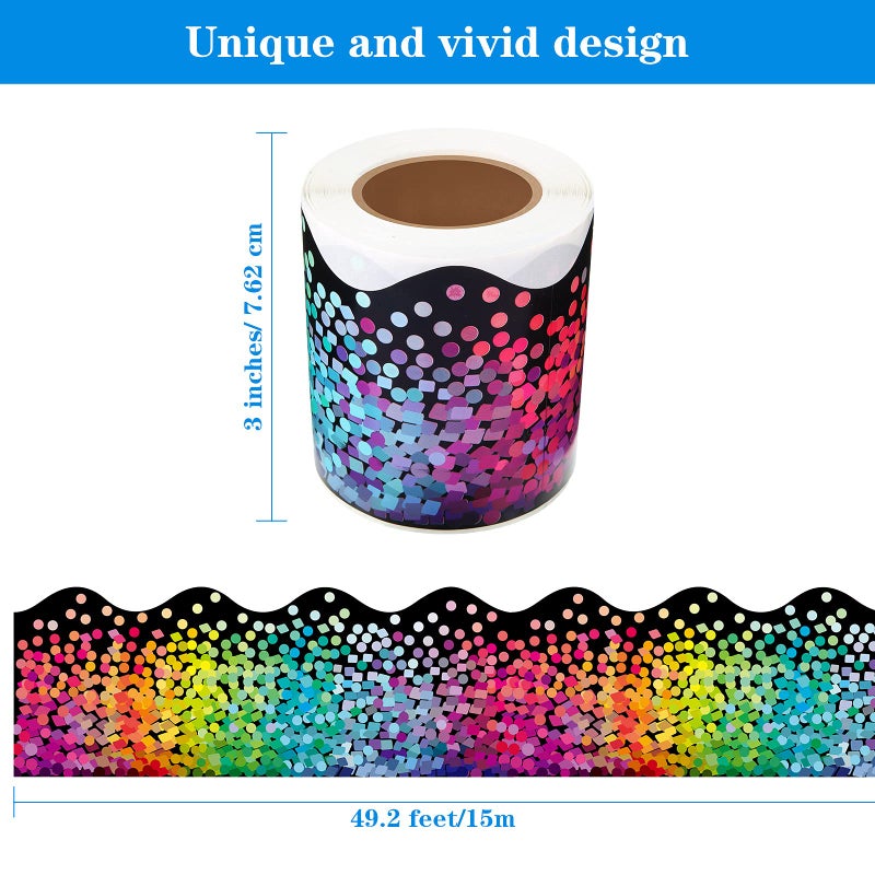 Tenare Bulletin Board Border Self Adhesive Black Confetti Border Colorful Dot Scalloped Rolled Trim for Decorate Bulletin Boards Back to School Decorations Classroom Offices Walls Desks Windows - Image 2