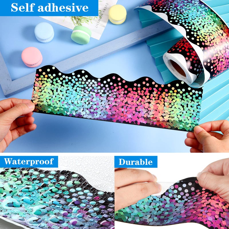 Tenare Bulletin Board Border Self Adhesive Black Confetti Border Colorful Dot Scalloped Rolled Trim for Decorate Bulletin Boards Back to School Decorations Classroom Offices Walls Desks Windows - Image 3
