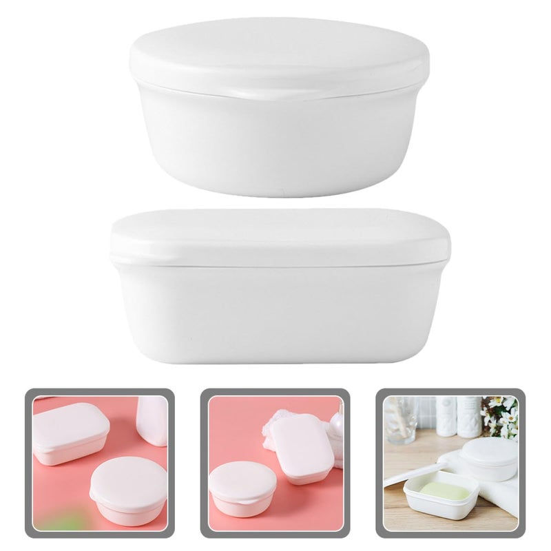 Portable Soap Box Leakproof Shower Soap Holder White Rectangular and Round 2Pcs - Image 4