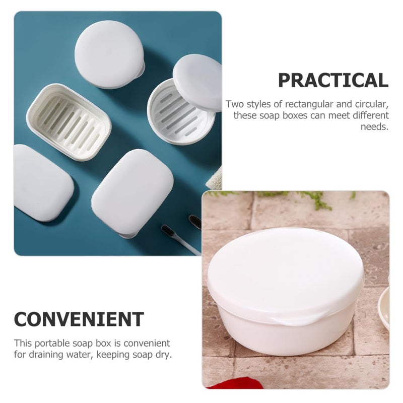 Portable Soap Box Leakproof Shower Soap Holder White Rectangular and Round 2Pcs - Image 5