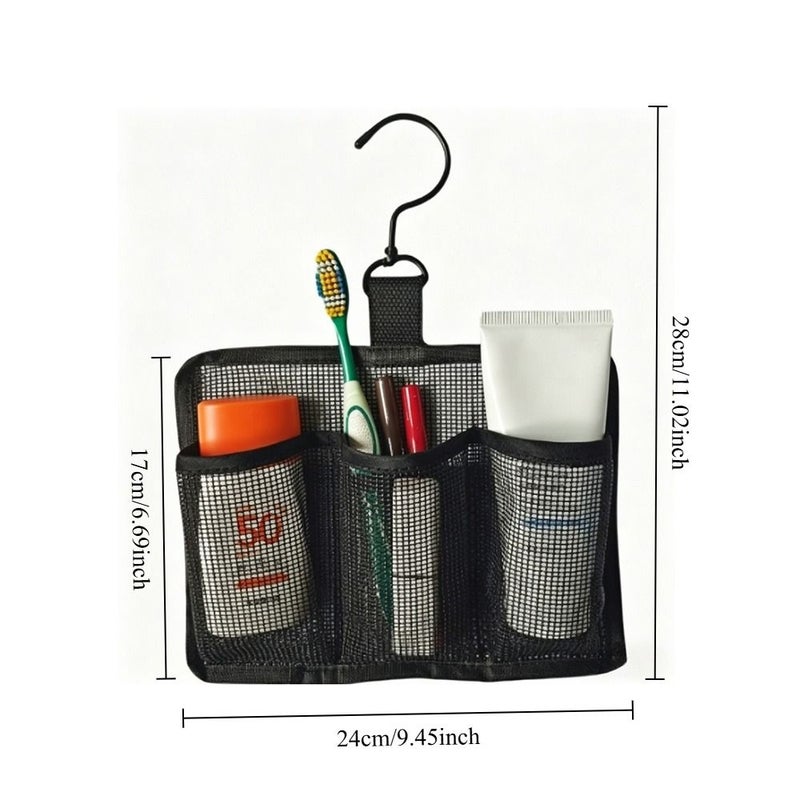 Portable Mesh Shower Caddy With Swivel Hooks Hanging Bathroom Storage Bag For Travel And Shower Use 3 Section Toiletry Organizer Ideal For Gym Dorm Camping And Daily Use Black - Image 1