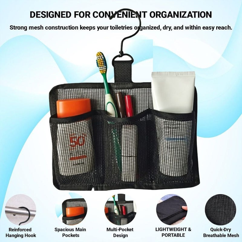 Portable Mesh Shower Caddy With Swivel Hooks Hanging Bathroom Storage Bag For Travel And Shower Use 3 Section Toiletry Organizer Ideal For Gym Dorm Camping And Daily Use Black - Image 4