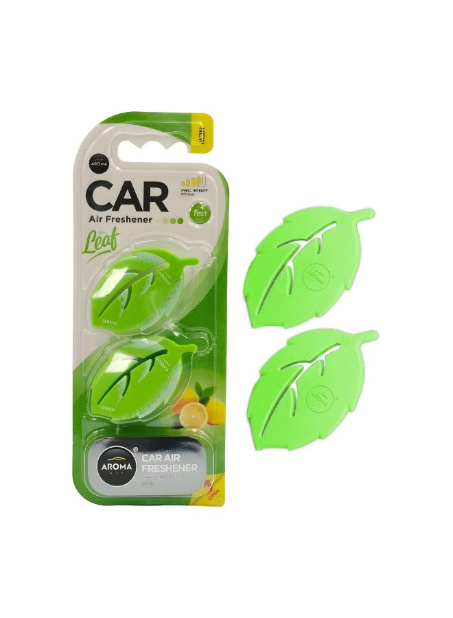 أروما معطر جو أروما كار ميني ليف ثلاثي الأبعاد برائحة الليمون، طبيعي يدوم طويلاً حتى 50 يومًا، مع مشبك تثبيت في فتحة تهوية السيارة مقاوم للانسكاب، تصميم أنيق لتحسين التركيز والمزاج، 4.5 غرام (عبوة من قطعتين) - Image 1