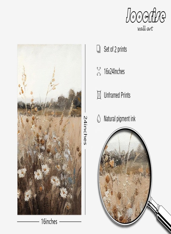 Joocrise Wildflower Botanical Wall Art Decor Set of 2 Vintage Canvas Wall Decor Landscape Field Wall Art Pictures Farmhouse Prints Landscape Painting Vintage Artwork for Room Bedroom 16x24 Inch UNFRAMED - Image 2