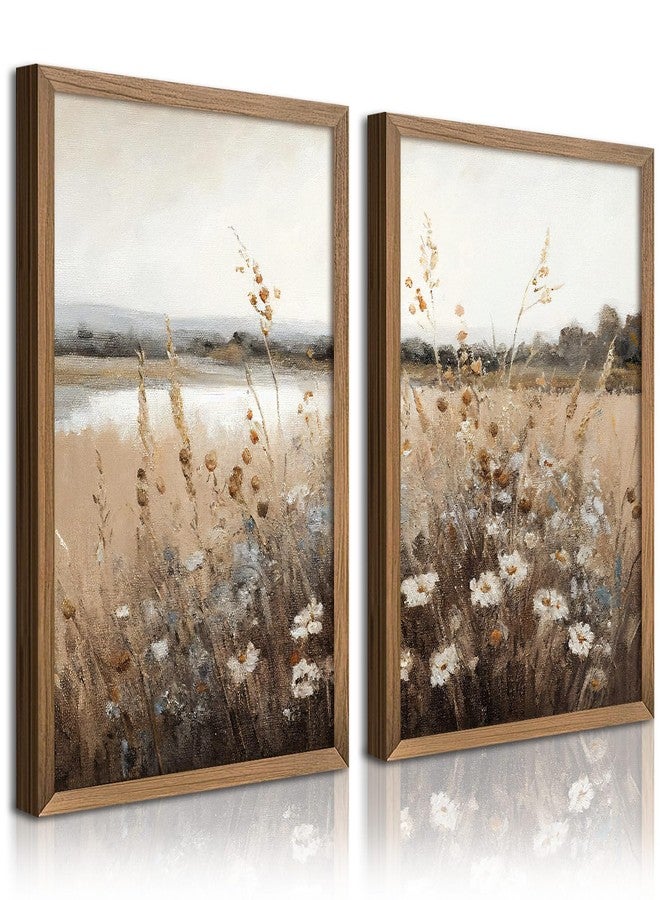 Joocrise Wildflower Botanical Wall Art Decor Set of 2 Vintage Canvas Wall Decor Landscape Field Wall Art Pictures Farmhouse Prints Landscape Painting Vintage Artwork for Room Bedroom 16x24 Inch UNFRAMED - Image 1